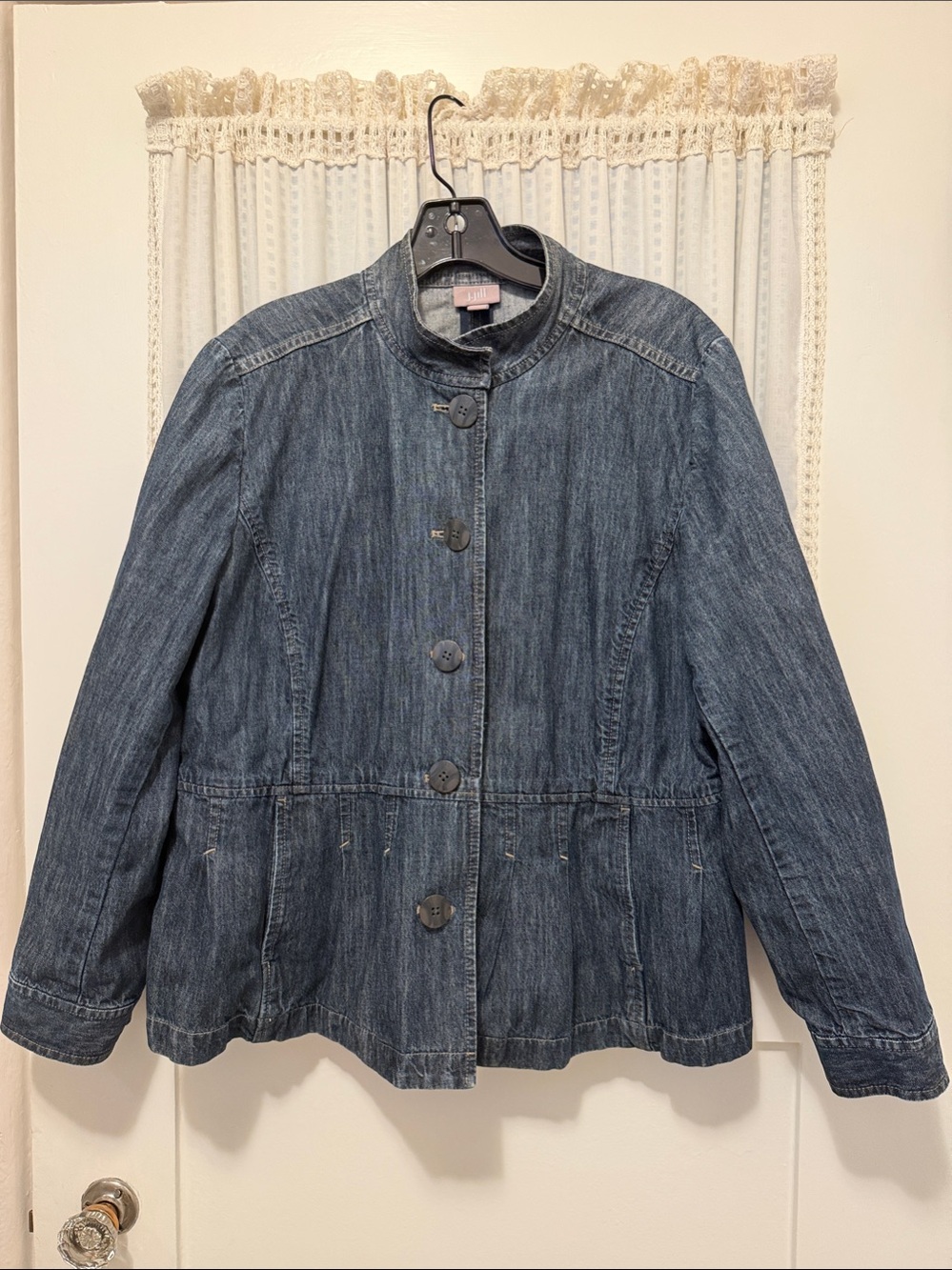 J. Jill Dark Blue Denim Jacket with Stand Collar